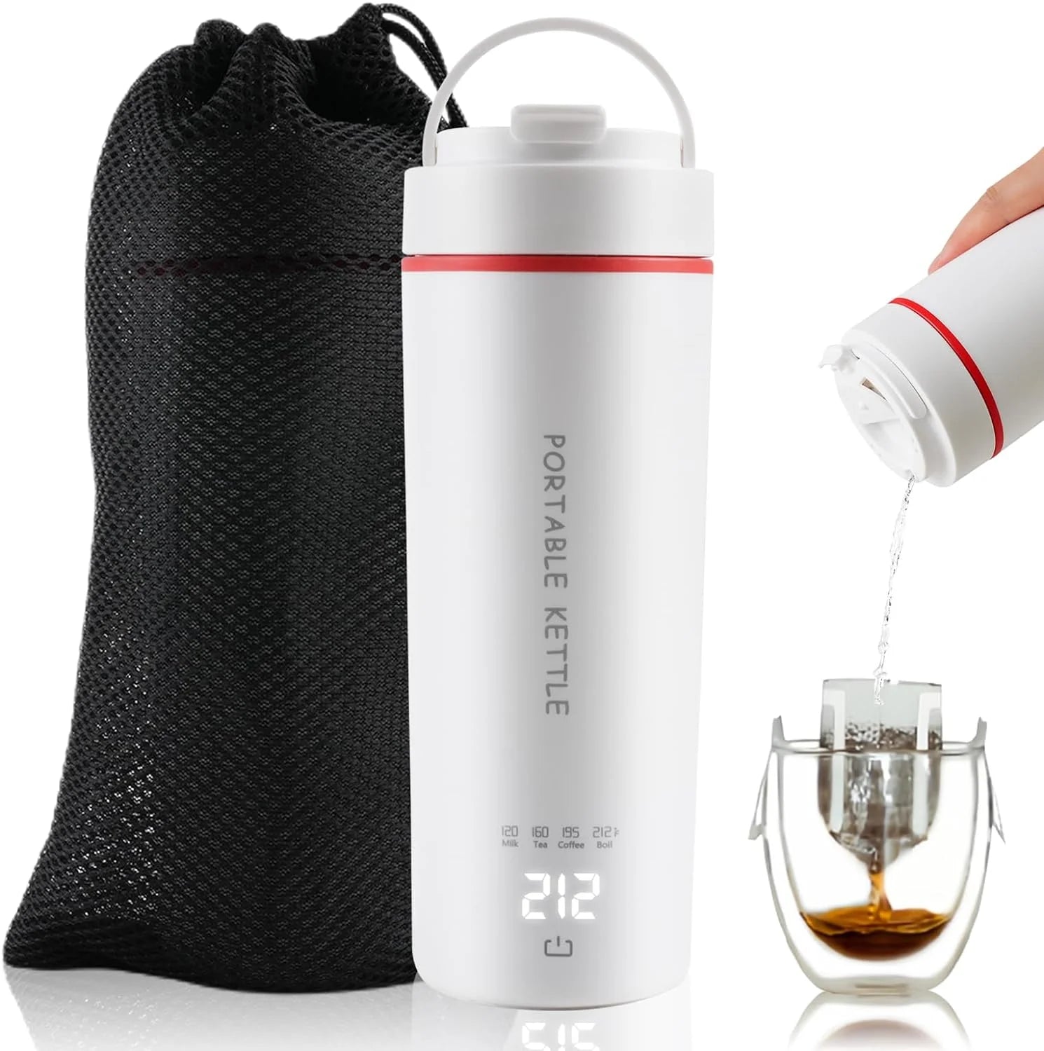 Portable Electric Travel Kettle Mini Hot Water Boiler, Small Electrical Thermos Kettle for Tea Coffee with Temperature Control, 110V Electric Hot Water Boiler