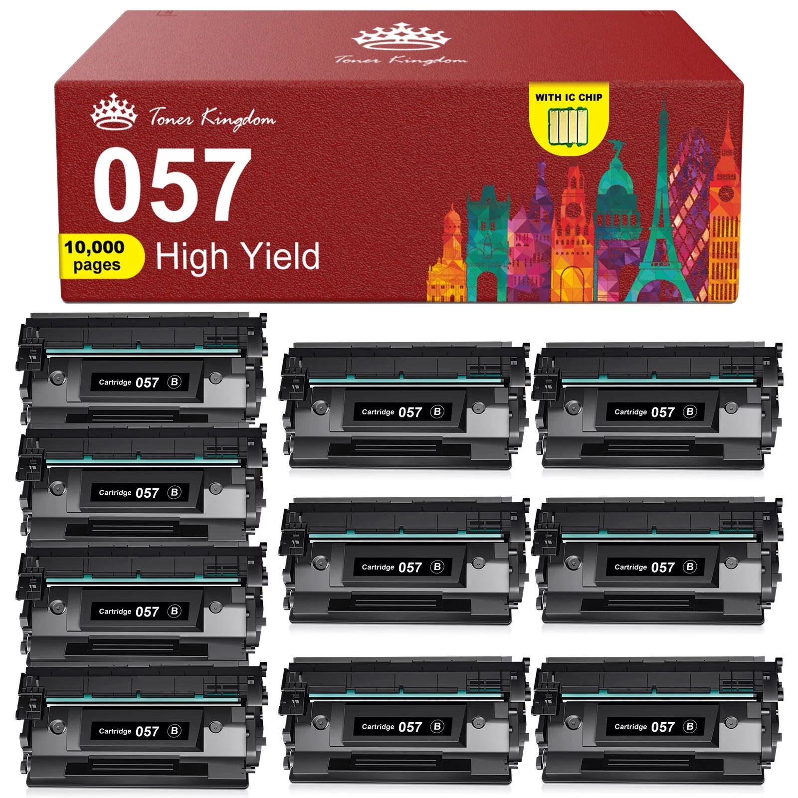 Toner Kingdom 057 057H Toner Cartridge Replacement for Canon 057 057H CRG-057 CRG-057H Toner for Canon ImageCLASS LBP226dw LBP227dw MF445dw MF448dw MF449dw Printer Toner (Black, 10 Pack)