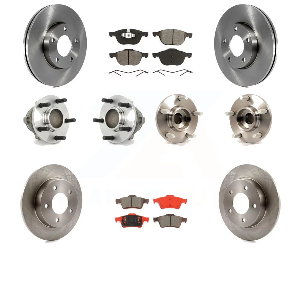 Transit Auto - Front Rear Hub Bearings Assembly Disc Brake Rotors And Semi-Metallic Pads Kit (10Pc) For Mazda 3 2.0L with 4-Wheel ABS KBB-109619