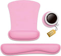 Ergonomic Mouse Pad Wrist Support & Keyboard Set Memory Foam Non-Slip Rubber Base Cute Mouse Mat Coaster Home,Computer,Office for Pain Relief and Easy Typing - Pink