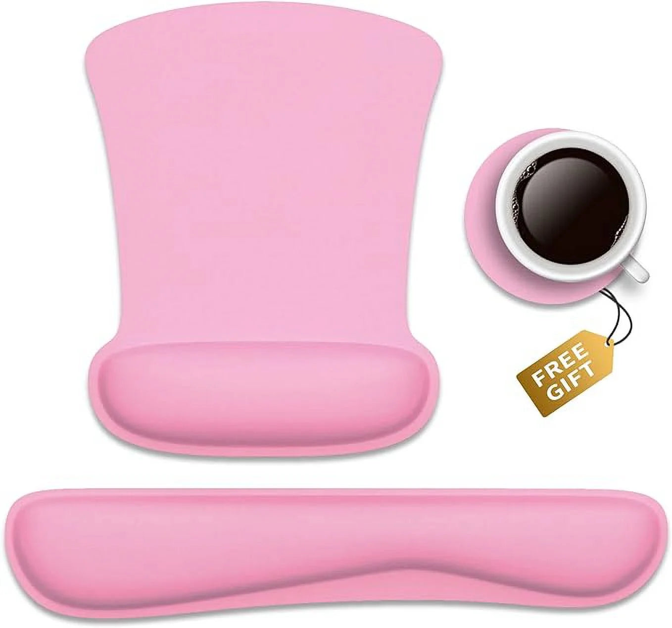 Ergonomic Mouse Pad Wrist Support & Keyboard Set Memory Foam Non-Slip Rubber Base Cute Mouse Mat Coaster Home,Computer,Office for Pain Relief and Easy Typing - Pink