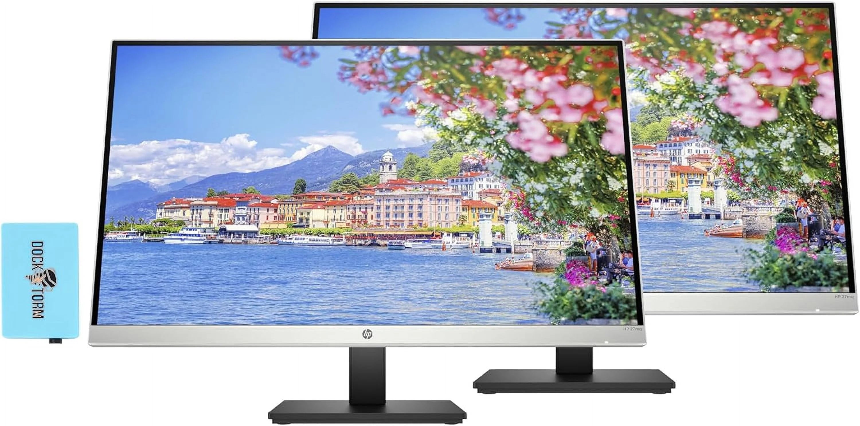 HP 27mq Monitor 1F2J9AA#ABA Bundle with Docztorm Dock, 27 QHD IPS (2560x1440) 60Hz Display, 1 HDMI 1.4, 1 VGA, Anti-Glare, Ideal for Home & Business, Black/Silver (2024 Latest Model) (2 Pack)