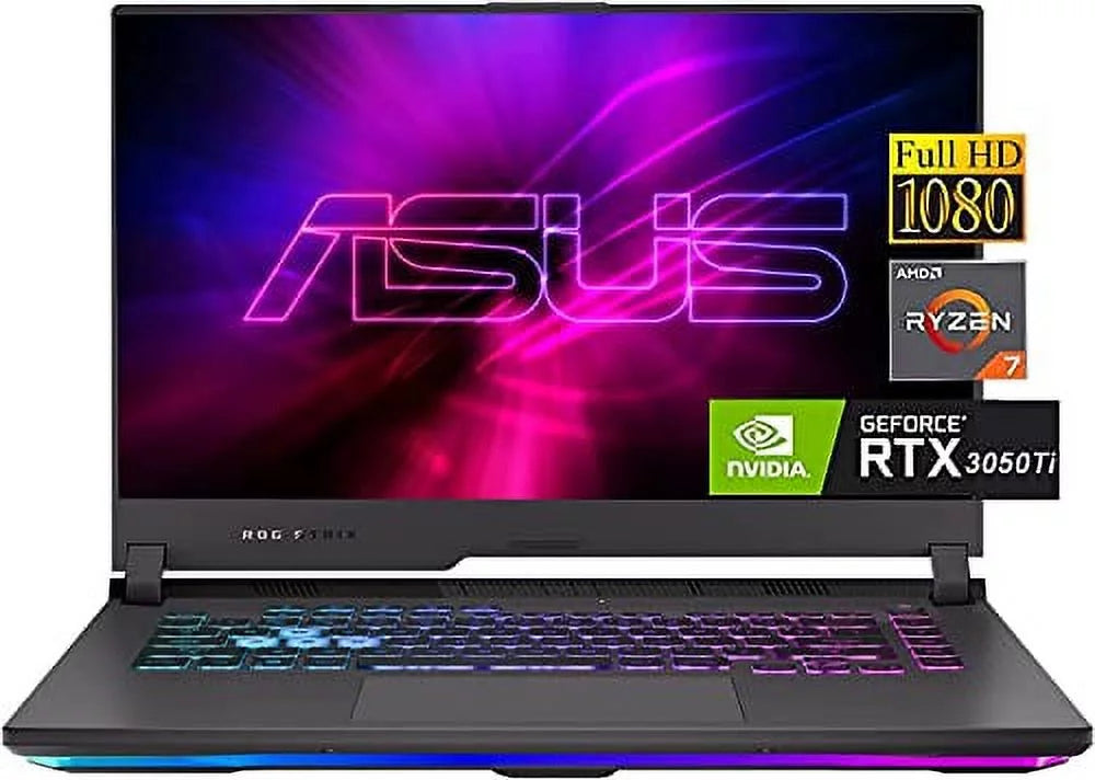 ASUS ROG Strix G15 Gaming Laptop, 15.6 inch FHD Display, NVIDIA GeForce RTX 3050Ti, AMD Ryzen 7 4800H, 16GB RAM, 512GB SSD, Wi-Fi 6, Bluetooth 5, RGB Backlit KB, Windows 10, Bundle with JAWFOAL