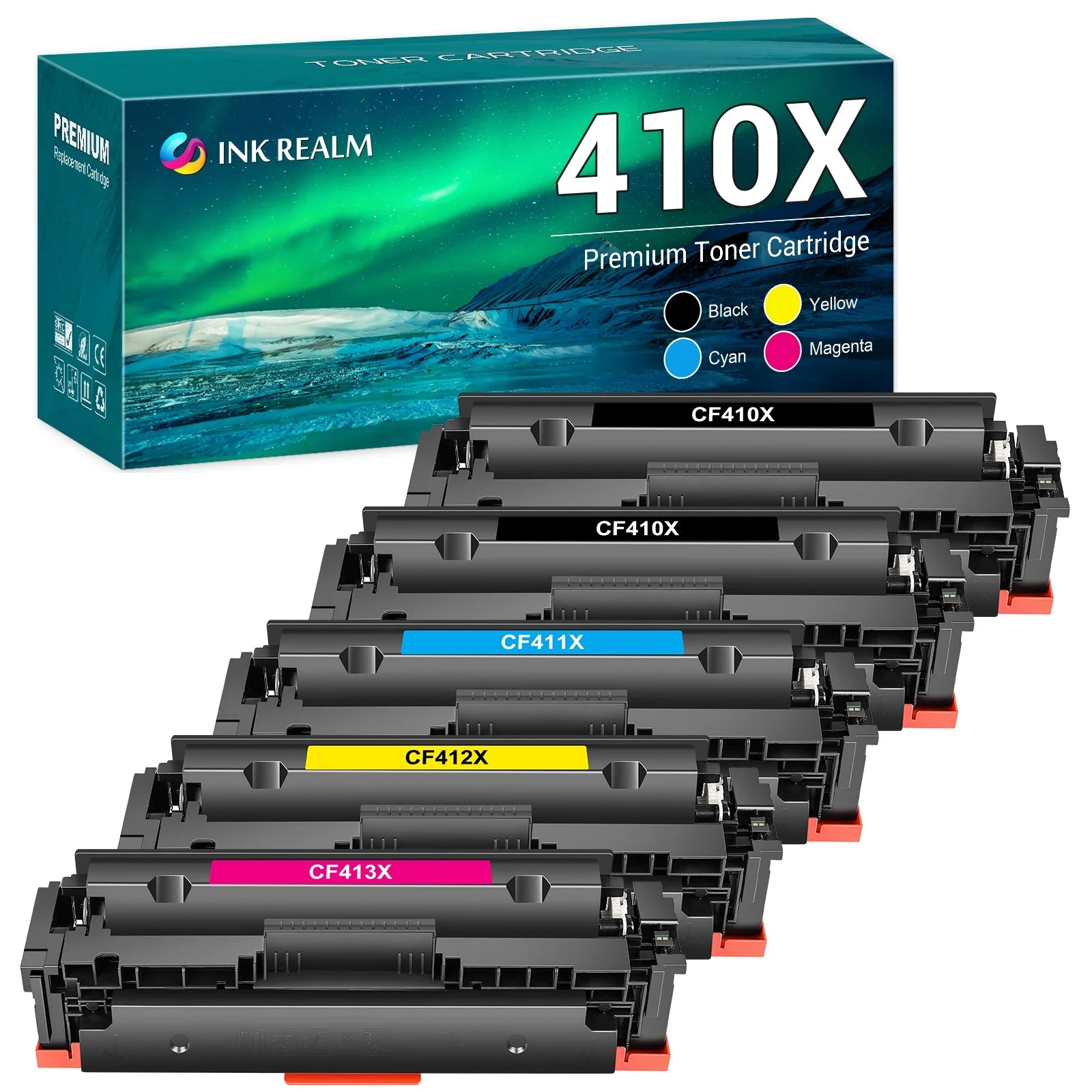 410A Toner Compatible 410X Toner Cartridge for HP 410A 410X CF410X CF411X CF412X CF413X Color LaserJet Pro MFP M477fnw Toner M477fdn M477fdw M377dw M452dw M452nw M452dn Printer Ink 2BK+C+M+Y, 5-Pack