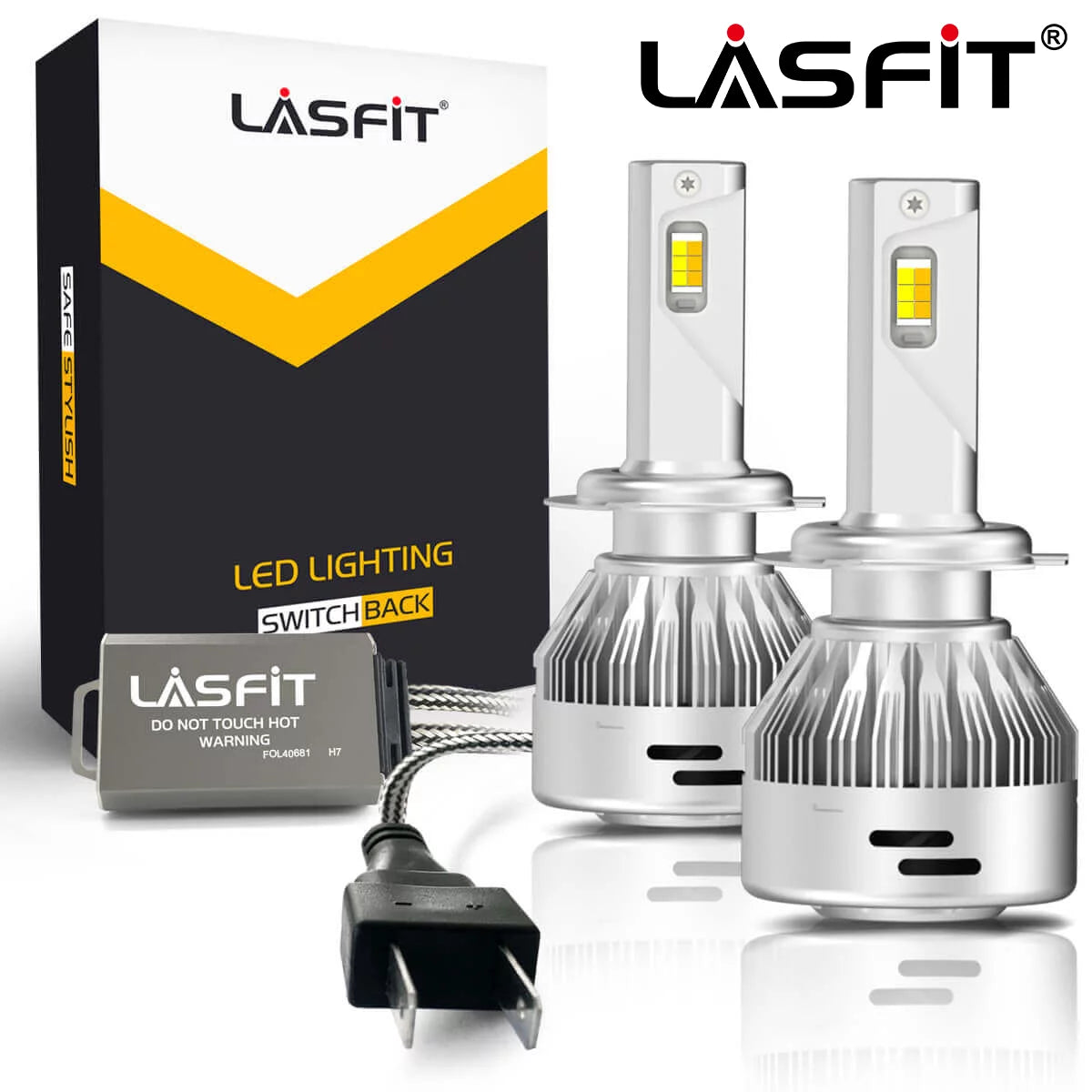 Lasfit H7 LED Headlight Bulbs Switchback High Low Beam Fog Light, 60W 6000LM Amber/White