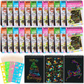 24 Pack Rainbow Scratch Notebook,Scratch Paper Art for Kids,Scratch Note Pads,Scratch Paper Rainbow Party Favors with 24 Wooden Stylus & 4 Drawing Stencil for Girls Boys Art Party Supplies