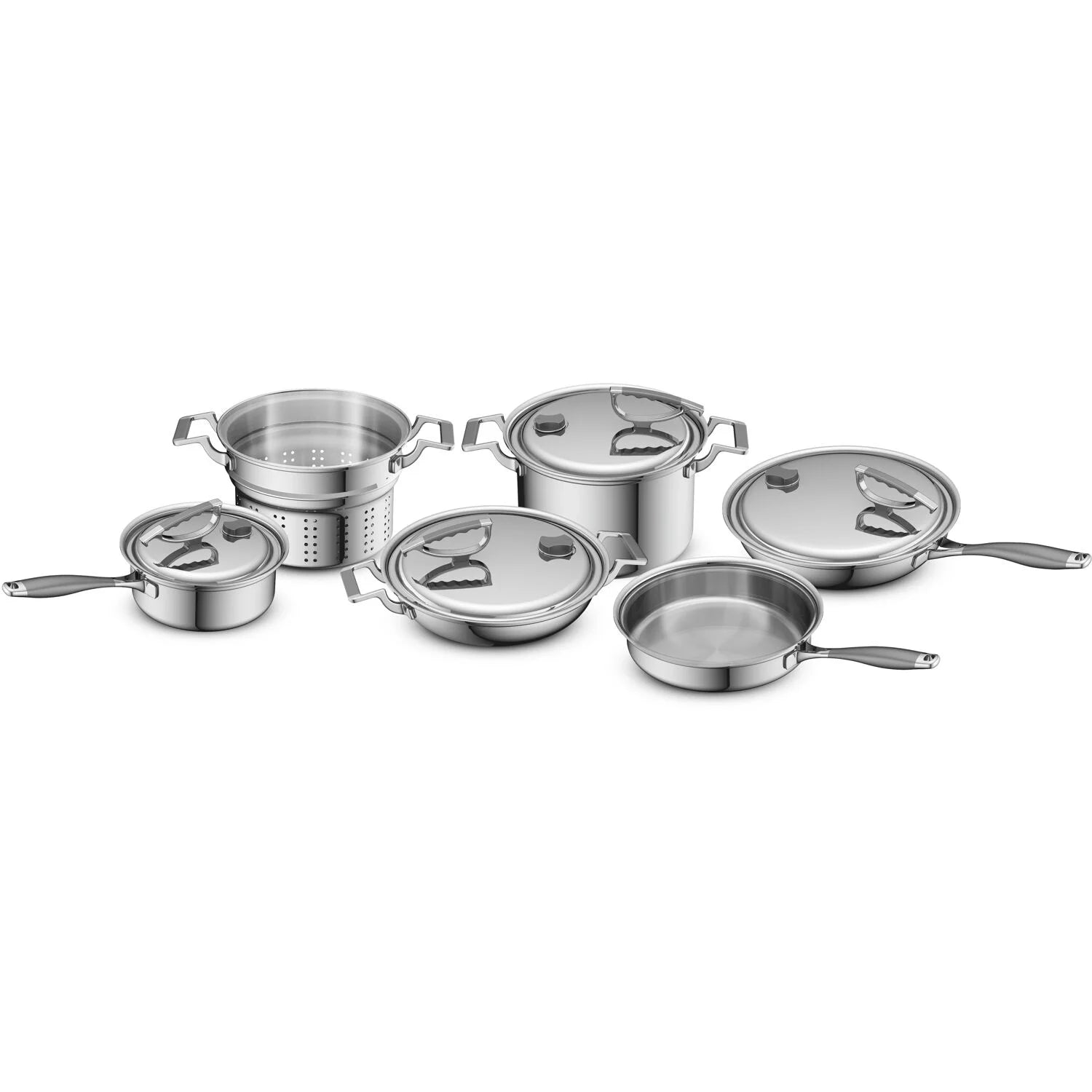 CookCraft Original 10-Piece Tri-Ply Stainless Steel Cookware Set featuring Silicone Handles and Convenient Lid with Patented Rim Latch
