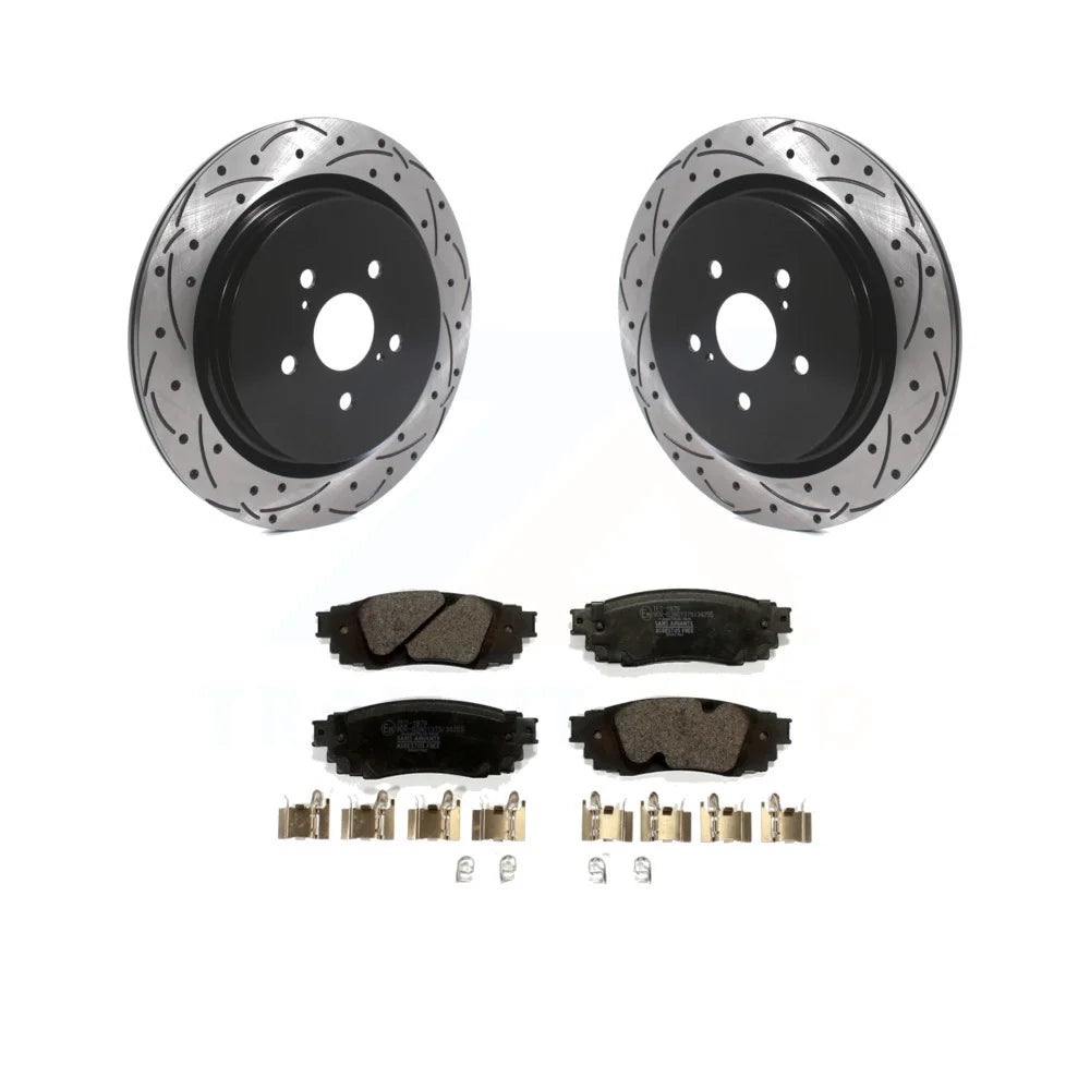 Transit Auto - Rear Coated Drilled Slotted Disc Brake Rotors And Ceramic Pads Kit For Lexus RX350 RX450h RX350L RX450hL KDT-100708