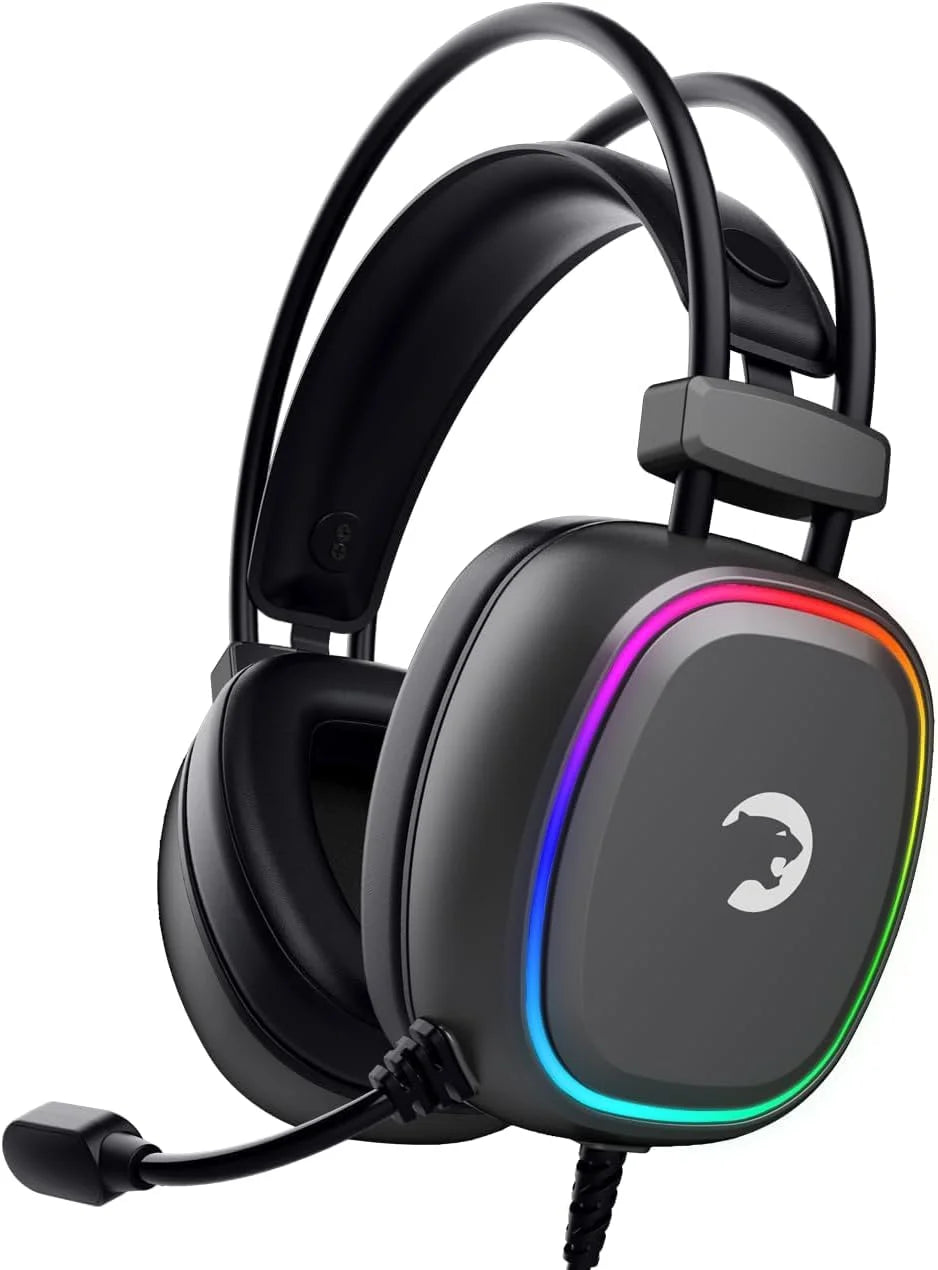 GAMEPOWER Raijin USB Gaming Headset - 7.1 Virtual Surround Sound, Wired Led Headphones with 50MM Drivers, Comfort Design, 360 Spatial Audio, Noise Cancelling Mic for PC, PS4, PS5, Playstation, Black