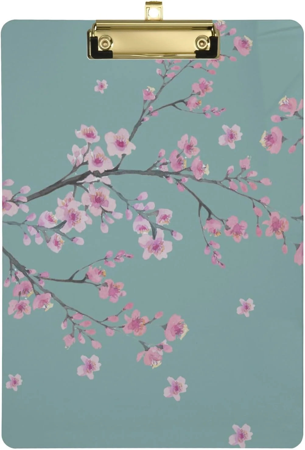 Acrylic Clipboard Cherry Blossom Flowers A4 Letter Size Clipboards for Students Kids Officers Workers, Silver Clip, Size 12.5 x 9 Inches