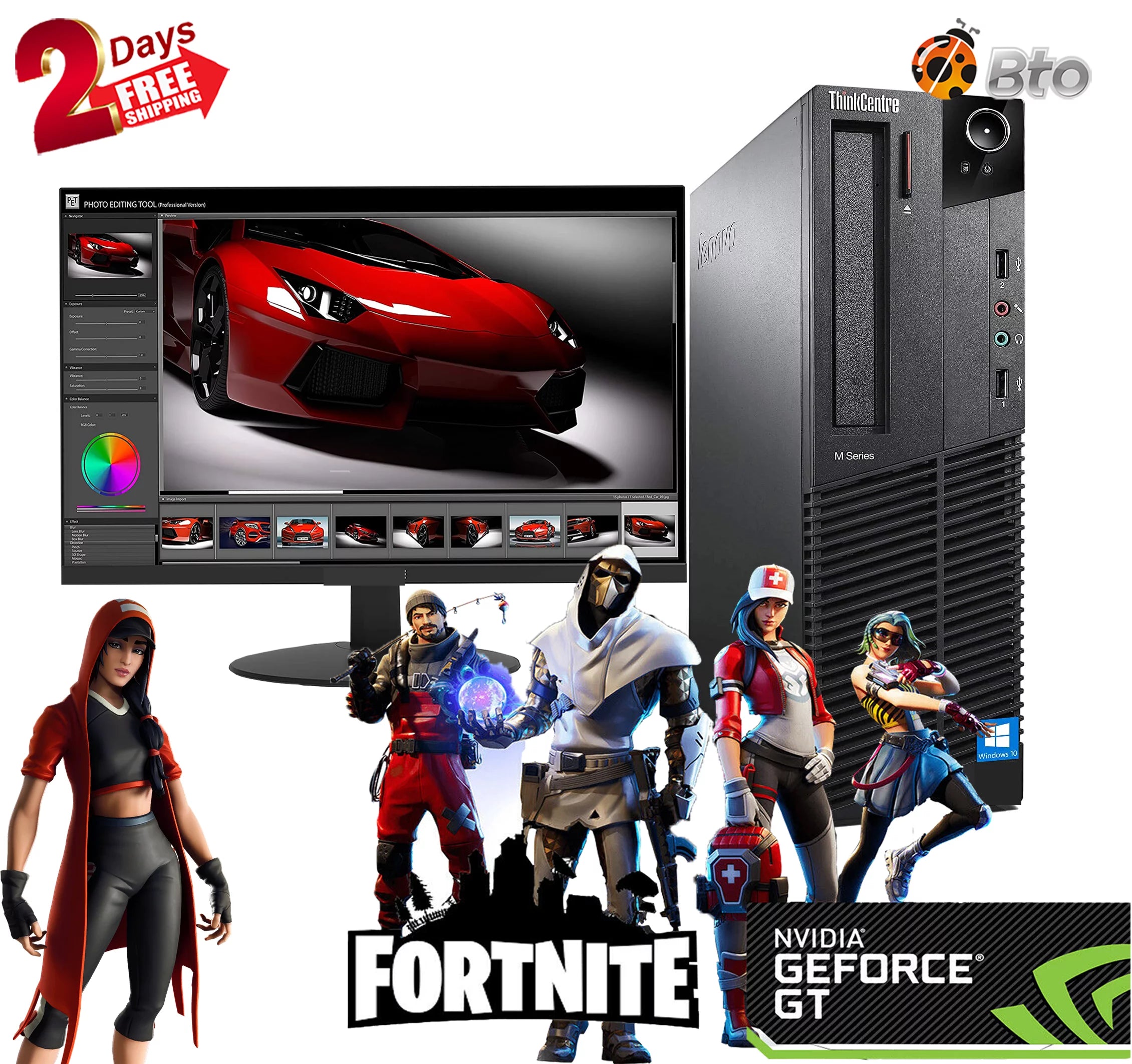 Pre-Owned Gaming Lenovo Thinkcentre M91 SFF Desktop Computer Core i5, 16GB Ram, 2TB HDD, Nvidia GT 730, New 24 LCD, Keyboard & Mouse, WiFi, Bluetooth, Win10 Home (Refurbished)