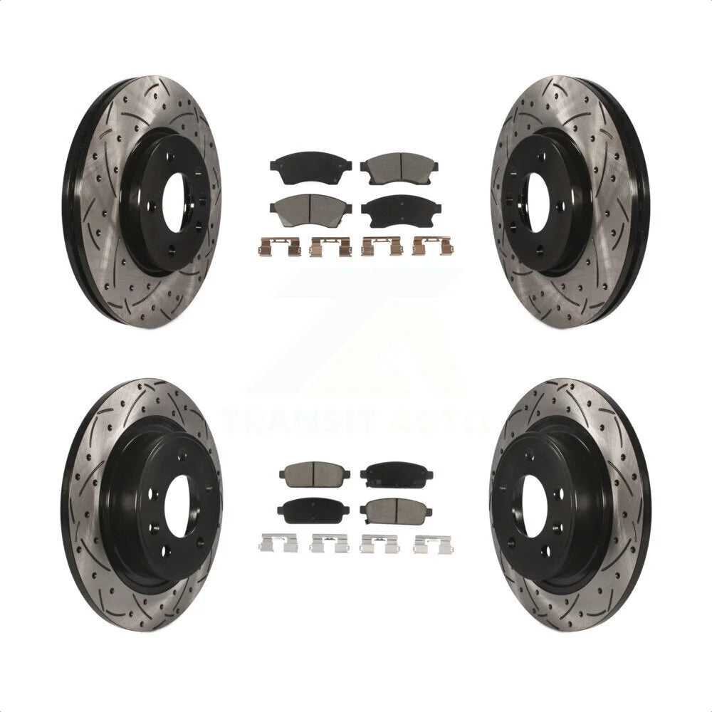 Transit Auto - Front Rear Coated Drilled Slotted Disc Brake Rotors And Ceramic Pads Kit For Chevrolet Cruze Buick Verano Volt Orlando KDC-100472