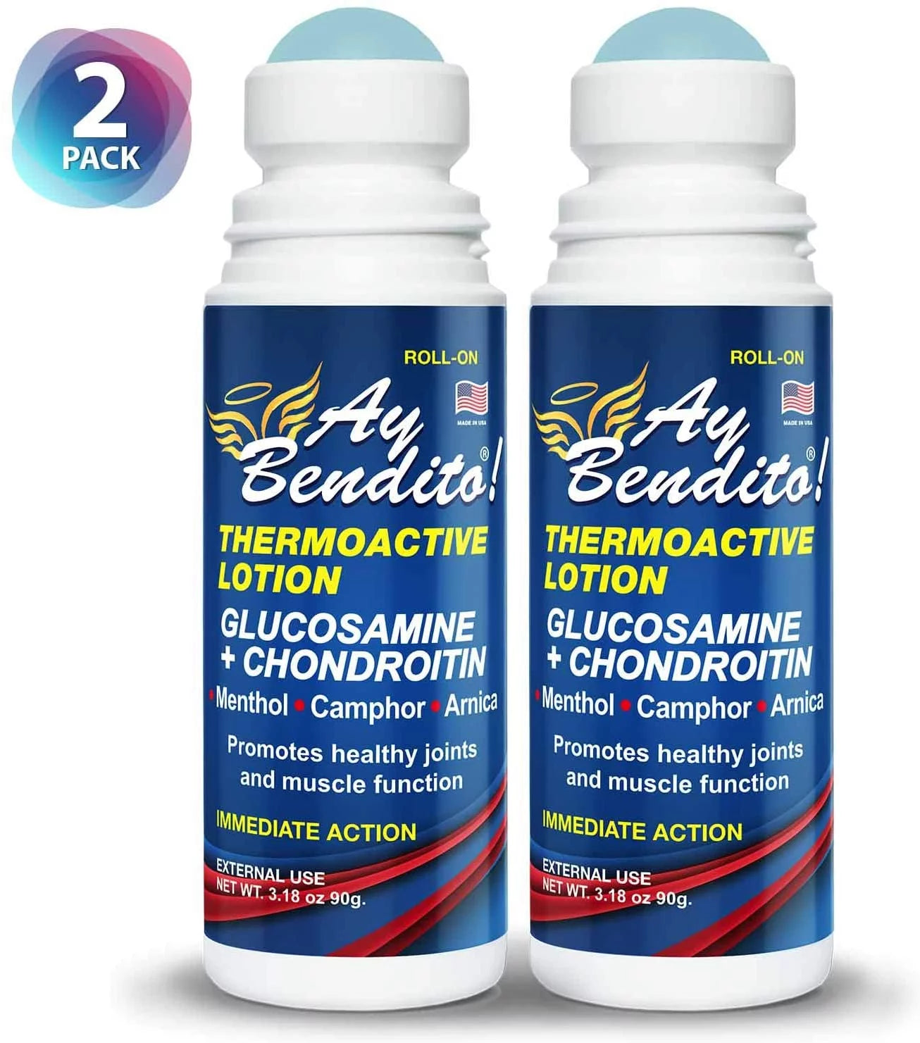 Ay Bendito Roll On Cooling Pain Reliever Gel for Muscle, Joint, and Back Pain - 3.18oz Bottle - 2 Pack