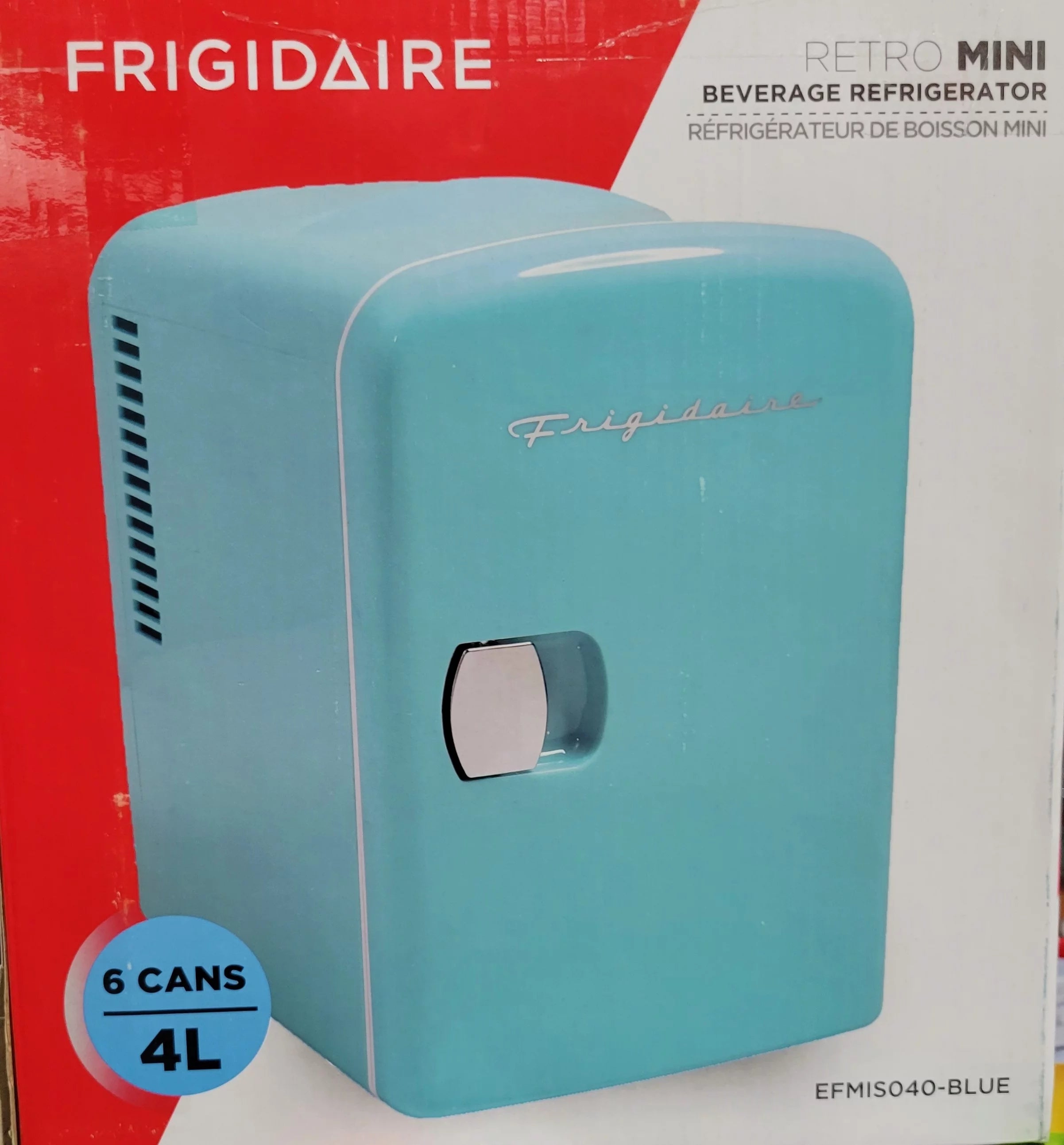 Restored Frigidaire 6Can Mini Retro Beverage Fridge EFMIS040Blue Manufacturer (Refurbished)
