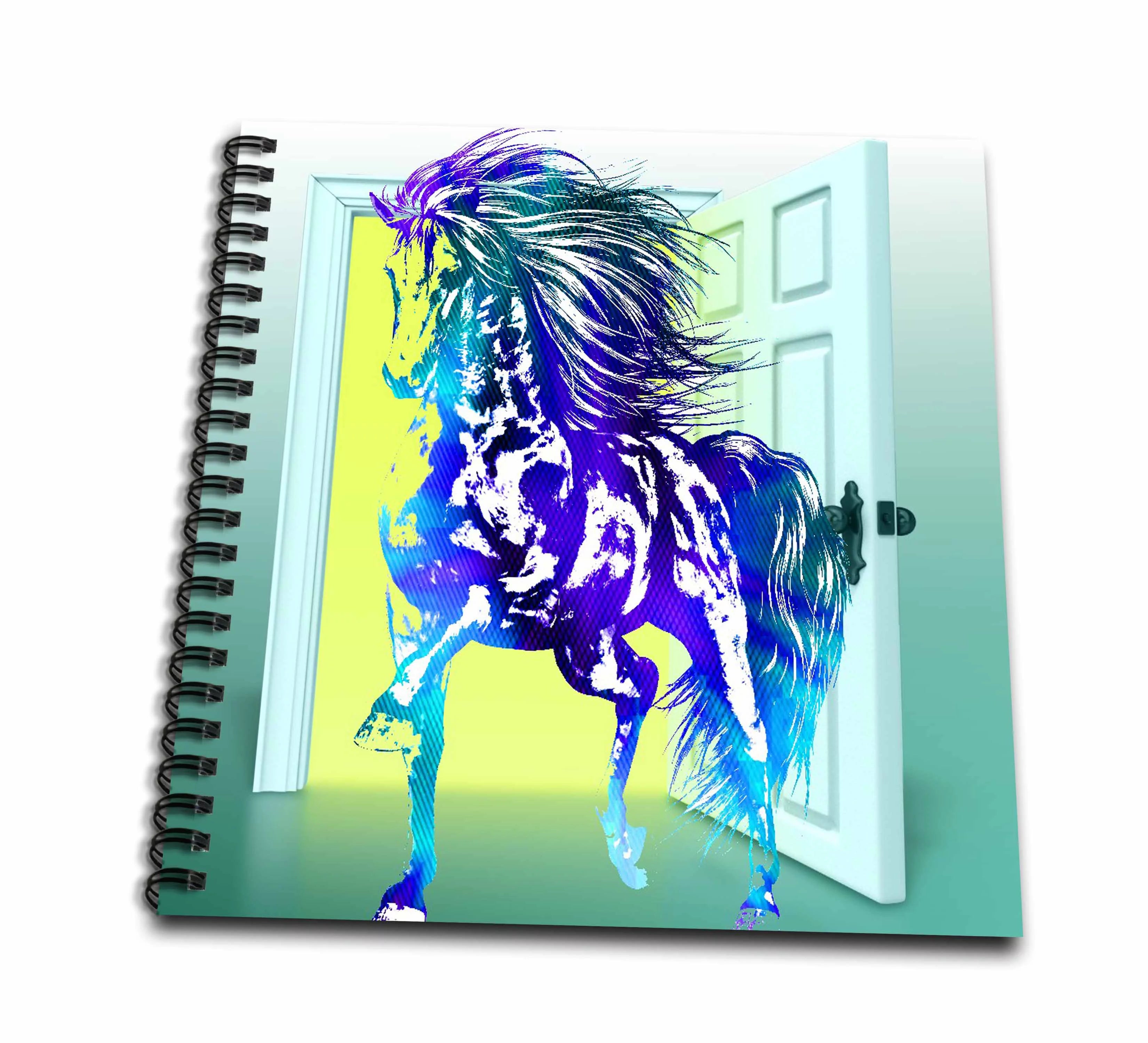 3dRose Stallion Digital Horse with a brilliant door background - Drawing Book, 8 by 8-inch