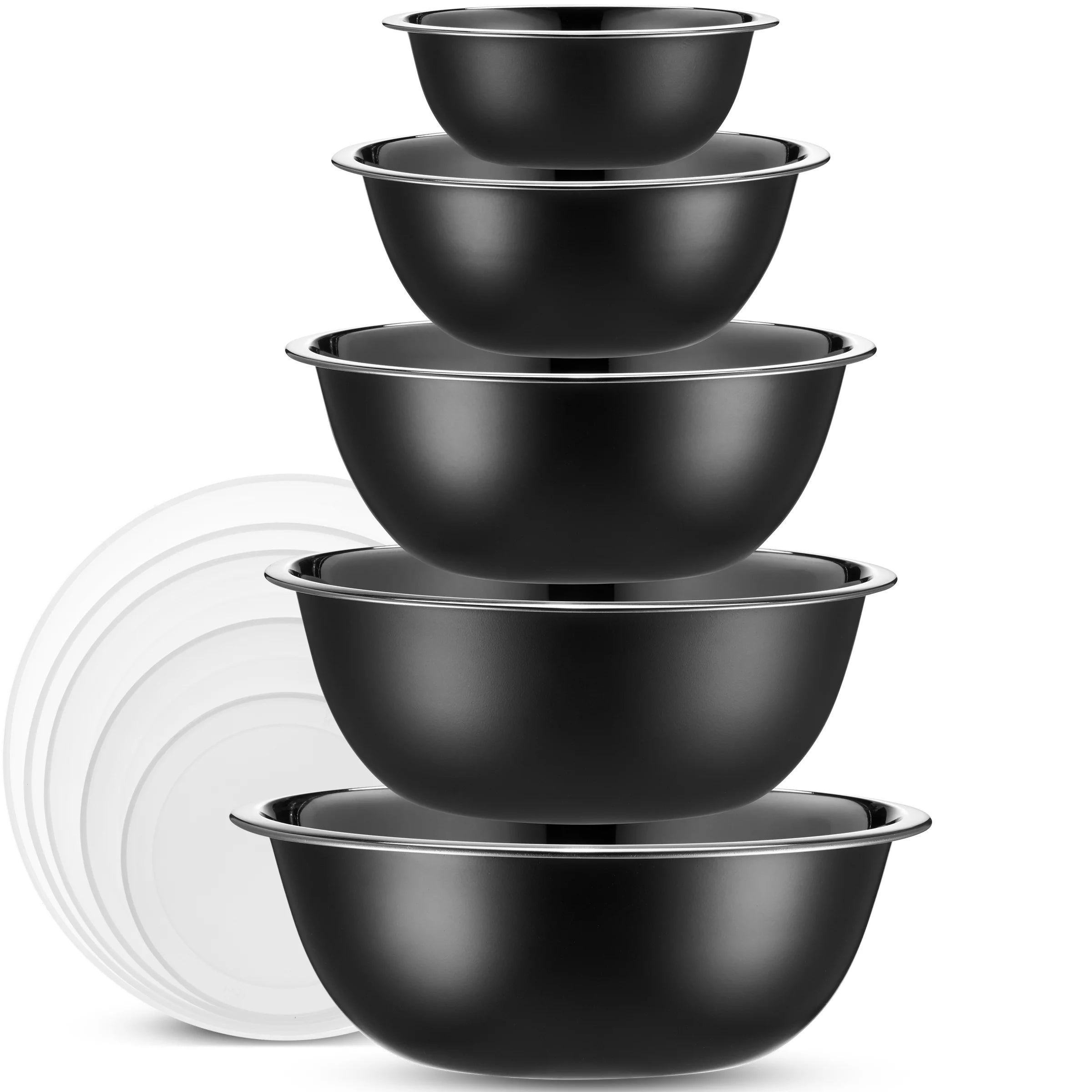MBL5-WH Heavy Duty Meal Prep Stainless Steel Mixing Bowls Set with Lids Black