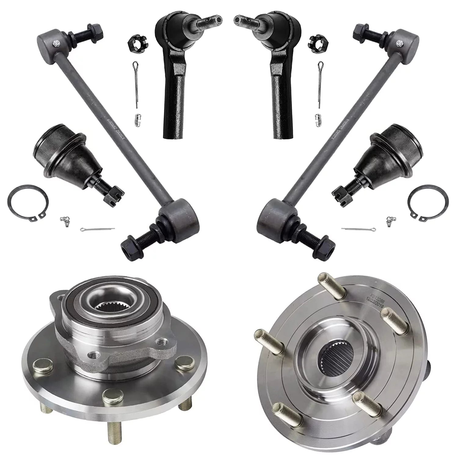 Detroit Axle - Front Wheel Hub & Bearing Assembly Outer Tie Rods Sway Bar Links Lower Ball Joints for 09-14 Dodge Journey 2010 2011 2012 2013 Replacement