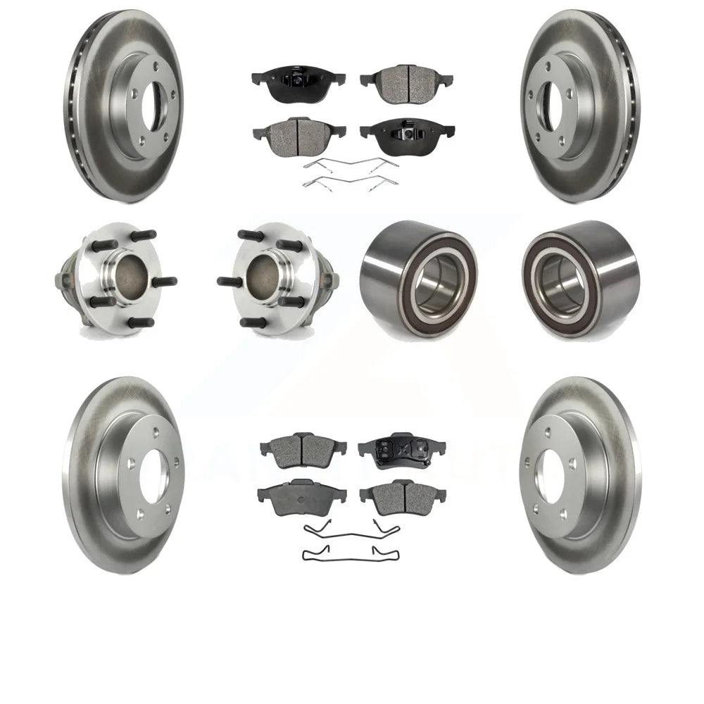 Transit Auto - Front Rear Wheel Hub Bearings Assembly Coated Disc Brake Rotors And Ceramic Pads Kit (10Pc) For 2005 Mazda 3 2.0L with 4-Wheel ABS From 01 05 KBB-108440