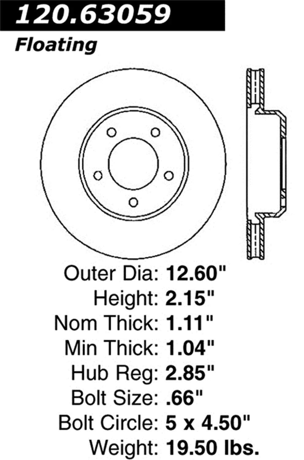 StopTech 126.63059SL StopTech Sport Rotors; Front Left; 12.60 in. Dia.; 2.15 in. Height;