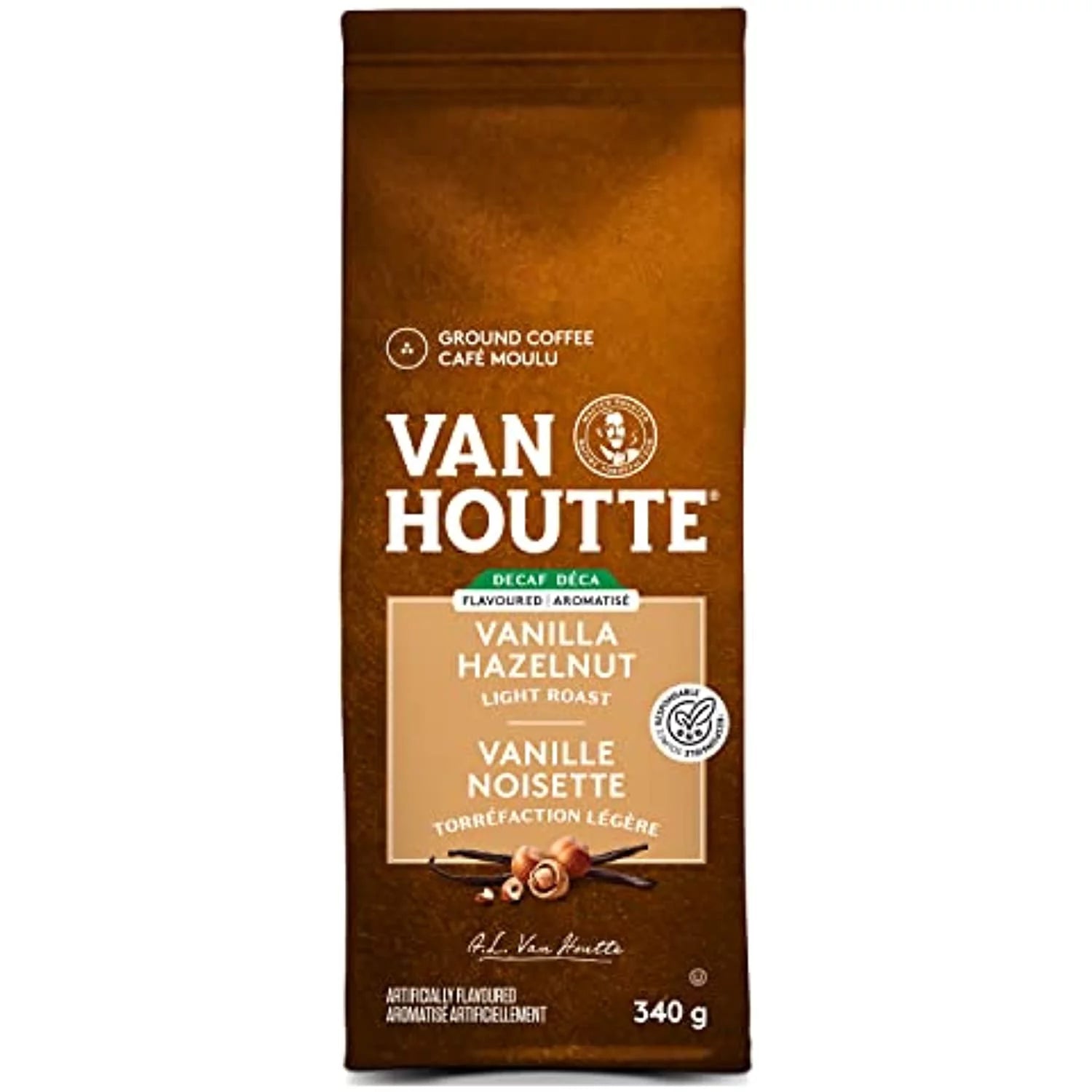 Van Houtte Vanilla Hazelnut Decaf Ground Coffee, 340G/11.9 Oz. {Imported From Canada}