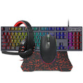 Wired Gaming Keyboard and Mouse Headset Combo, Boriyuan 4 in 1 Gaming Set, Rainbow LED Backlit Wired Keyboard, Over Ear Headphone with Mic, Rainbow Backlit Gaming Mice, Mouse Pad (Black)