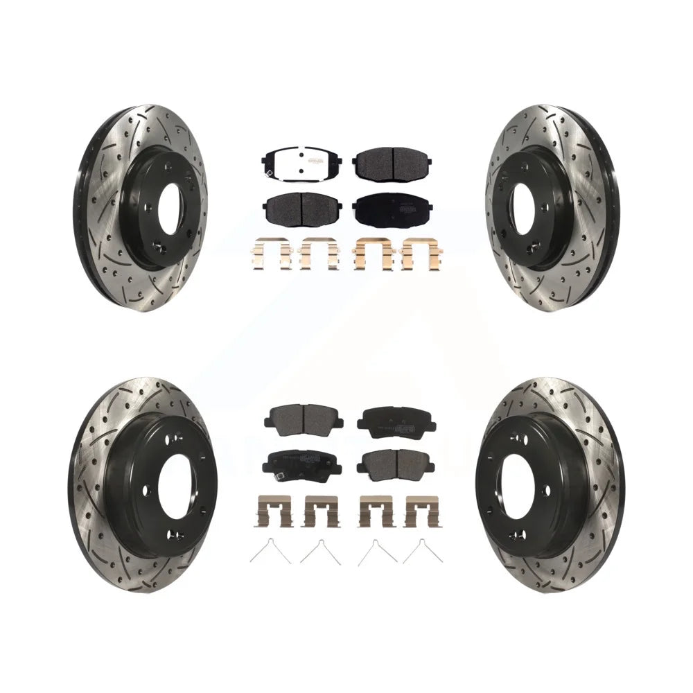 Transit Auto - Front Rear Coated Drilled Slotted Disc Brake Rotors And Semi-Metallic Pads Kit For Kia Soul Forte Hyundai Elantra GT Kona Forte5 KDF-100661