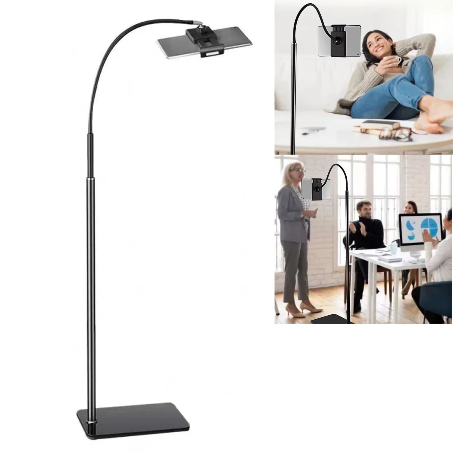 bimiti 69 Tablet iPad Floor Stand Holder - Heavy Duty Adjustable Gooseneck - Black Gift