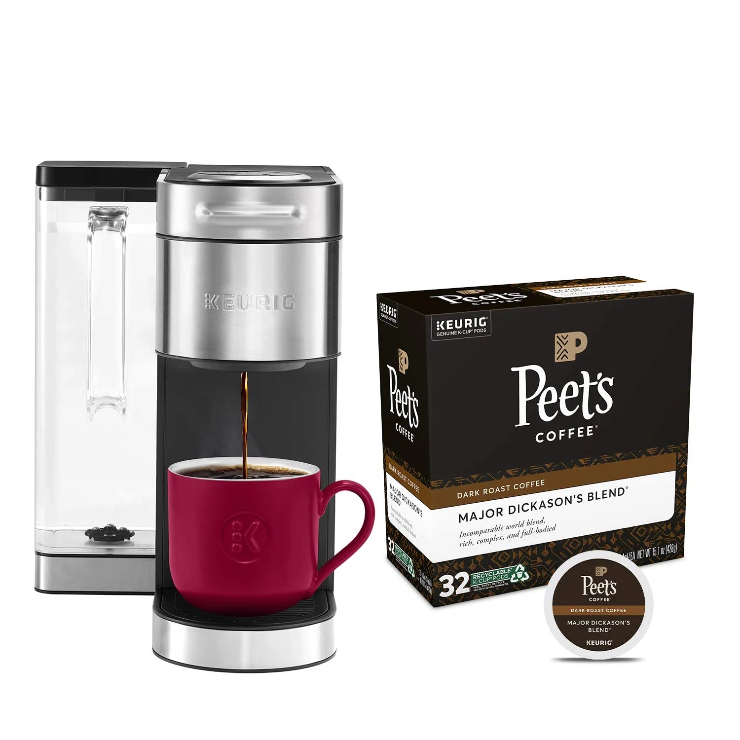 Keurig K-Supreme Plus Single Serve Coffee Maker With Peet,S Coffee Major Dickason,S Blend, Medium Roast, 32 K-Cup Pods