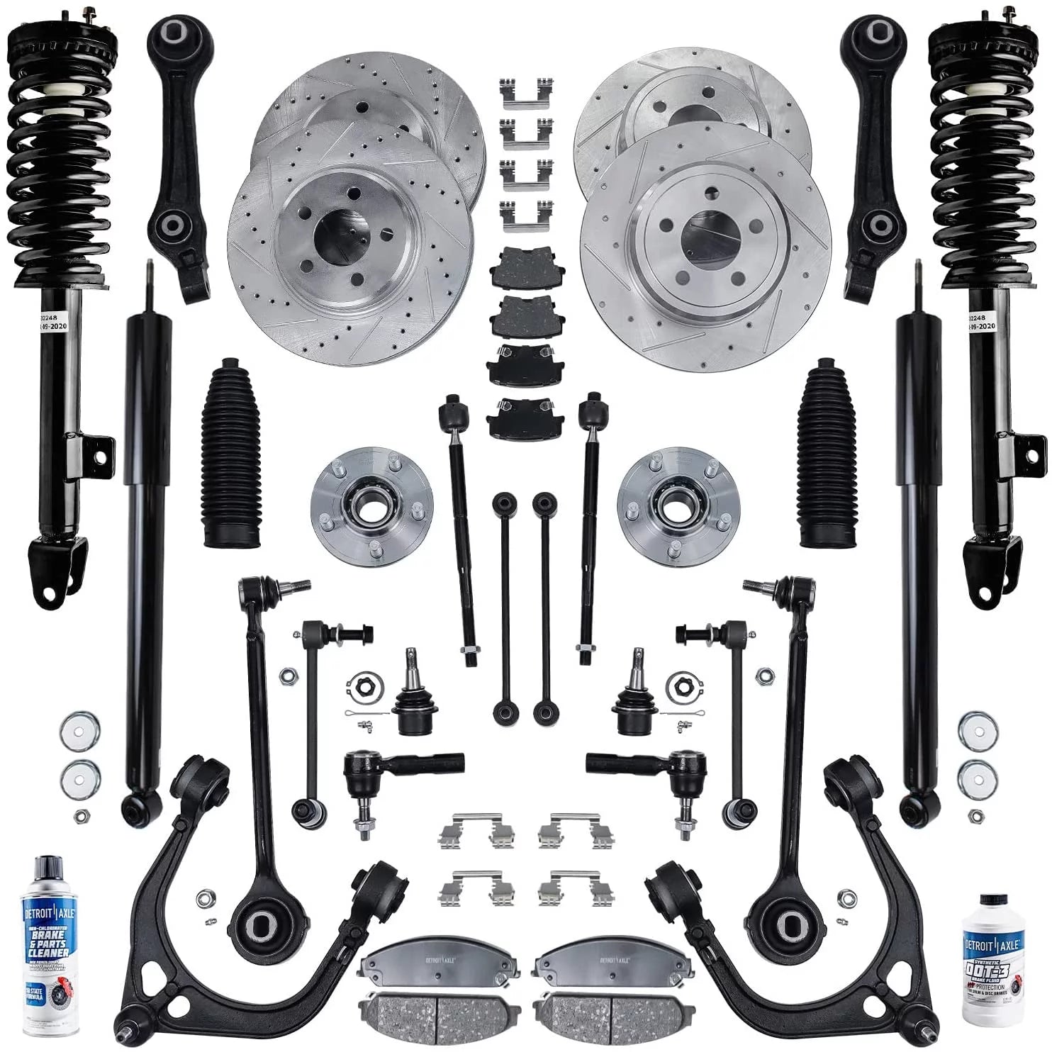 Detroit Axle - 34pc Brake Suspension Kit Brake Kit for Chrysler 300 Dodge Charger Front Control Arms Sway Bars Struts Replacement Rear Brake Rotors Brakes Pads Wheel Hubs Shock Absorbers
