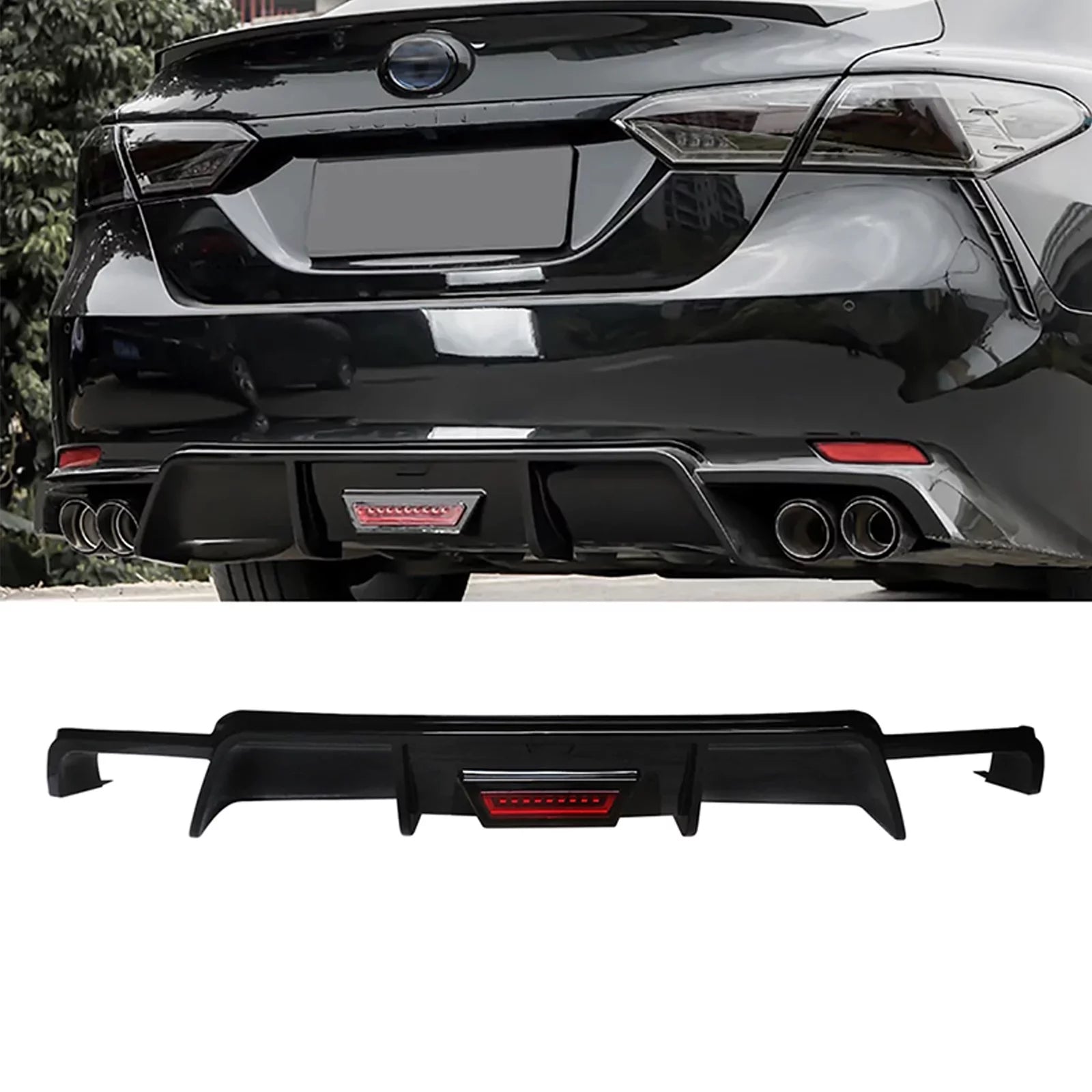 NINTE Rear Diffuser for 2018-2022 Toyota Camry SE XSE Gloss Black Back Lip With LED Brake Light