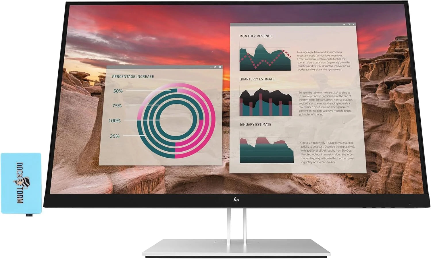 HP E27u G4 QHD USB-C Monitor 189T3AA#ABA Bundle with Docztorm Dock, 27 QHD IPS (2650x1440) 60Hz Display, 1 HDMI 1.4, 2 DisplayPort 1.2, Ideal for Office Work, Black/Silver (2023 Latest Model)