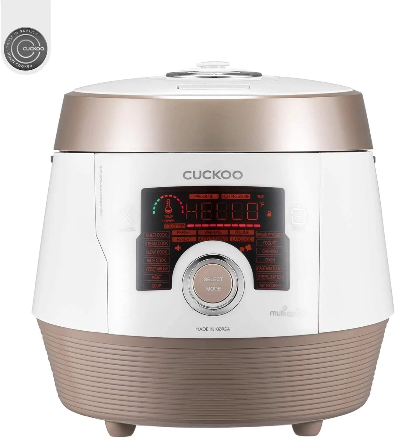 YINCHEN Electric Pressure Cooker 14 Menu Options: White, Slow Cook, Sous Vide, Porridge, & More, User-Friendly LED Display, Stainless Steel Inner Pot, 24 Cup / 6 Qt. (Uncooked) CMC-ASB601F White/Gold