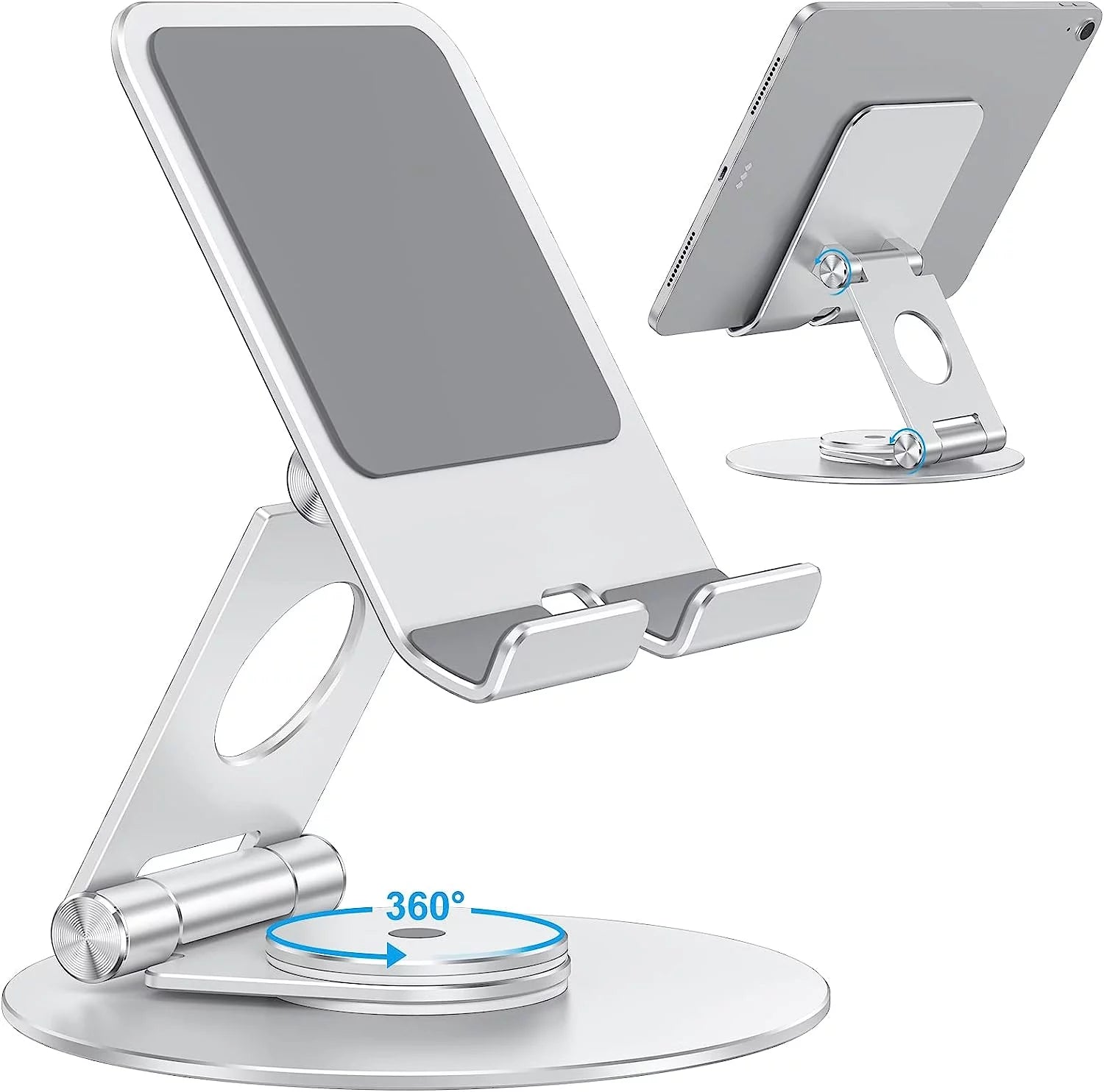 Swivel Tablet Stand for iPad with 360 Rotating Base, Foldable Adjustable Holder for Drawing, Compatible