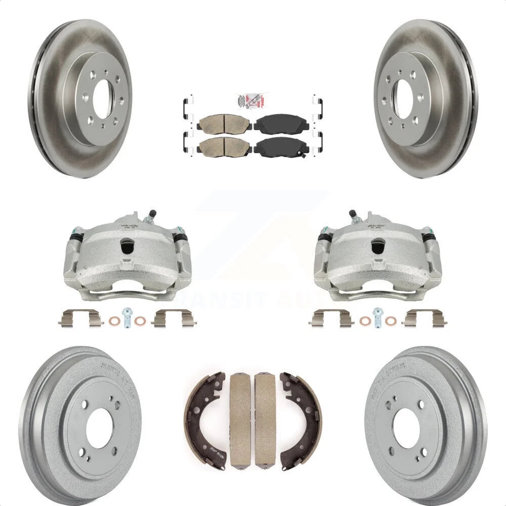 Transit Auto Front Rear Disc Brake Caliper Coated Rotors Drums Ceramic Pads Kit (8Pc) For Honda Civic KCG-101366N
