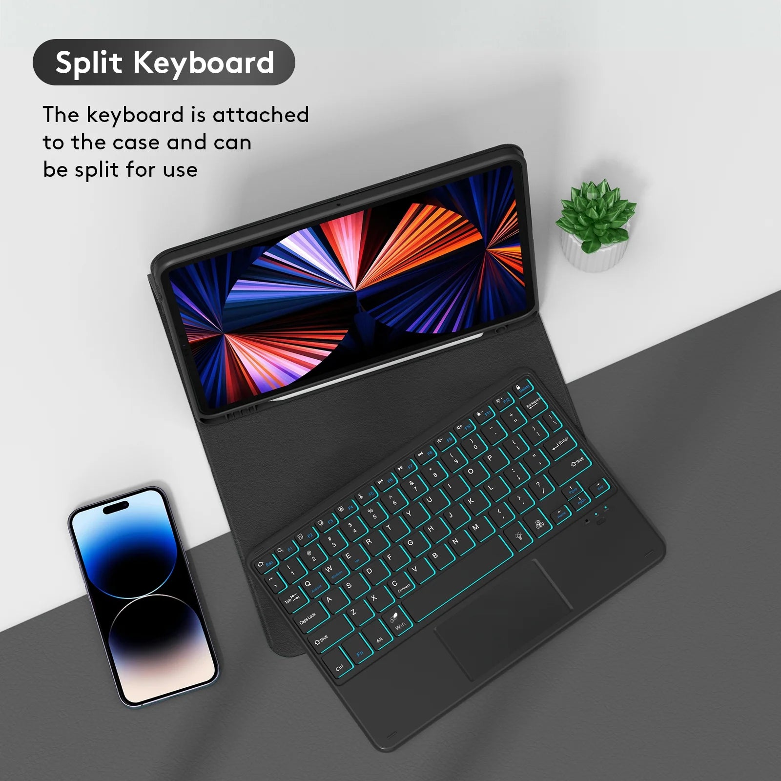 Apexeon Wireless BT Keyboard Backlit USB Keypad,Ergonomic Design, PU Leather Protecting Case, for Tablet 10 10.9in(2022)