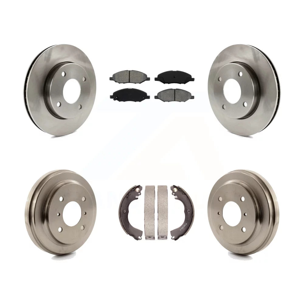 Transit Auto - Front Rear Disc Brake Rotors Semi-Metallic Pads And Drum Kit For 2009-2011 Nissan Versa 1.6L K8S-103267