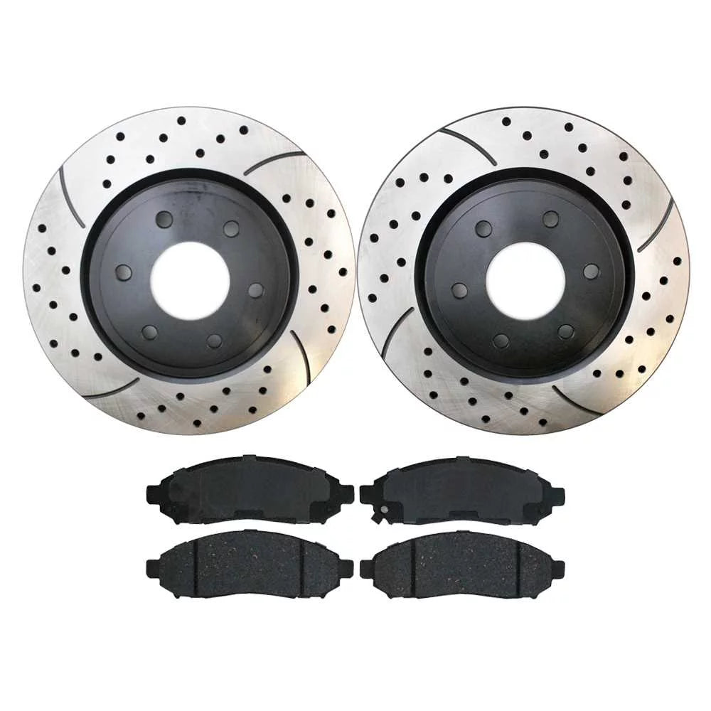 AutoShack Front Drilled Slotted Brake Rotors Black and Performance Ceramic Pads Kit Driver and Passenger SIde Replacement for Suzuki Equator Nissan Xterra Pathfinder 2005-2019 Frontier PERF414141094