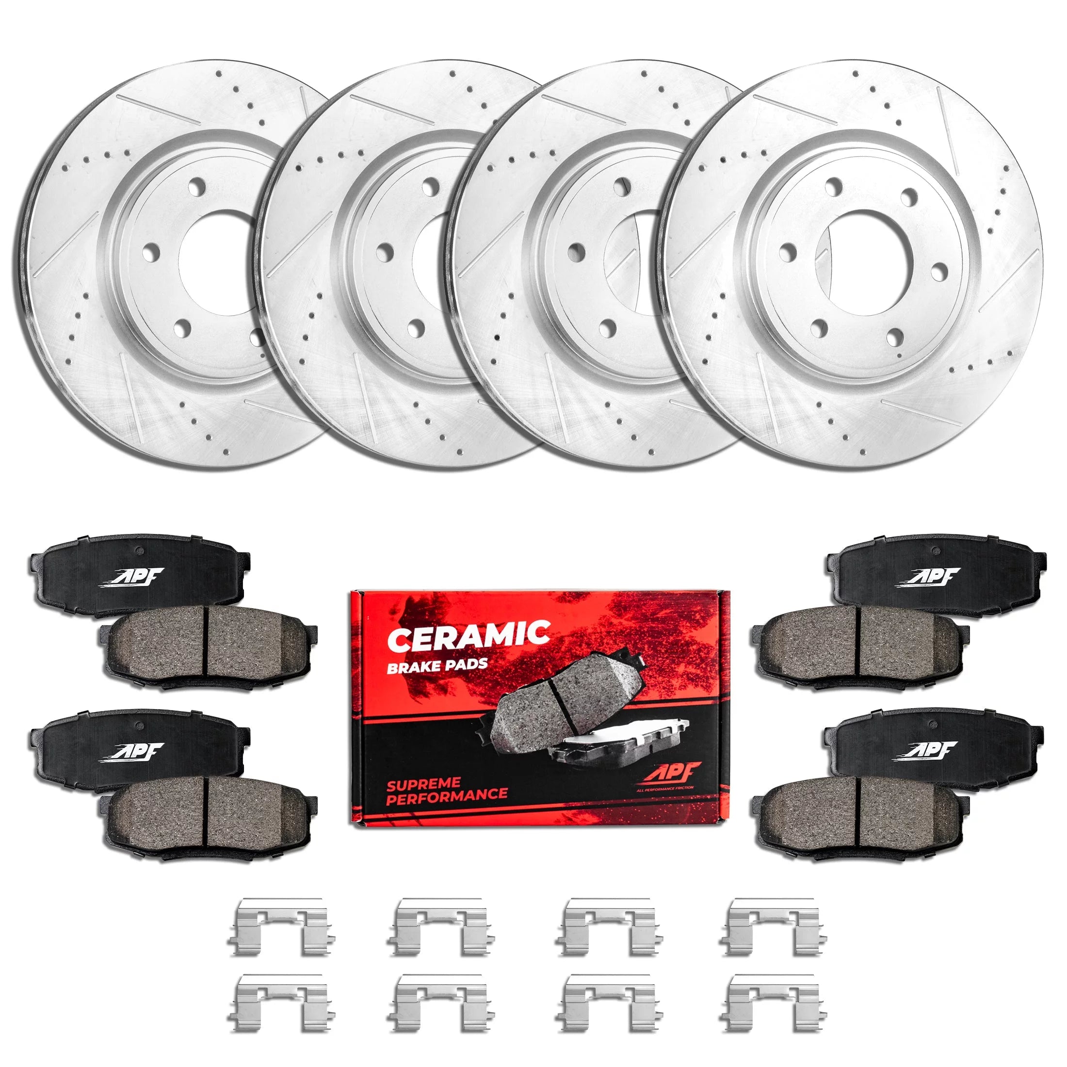 Front+Rear Zinc Drill/Slot Brake Rotors + Pads for Chevrolet Suburban 2015-2020