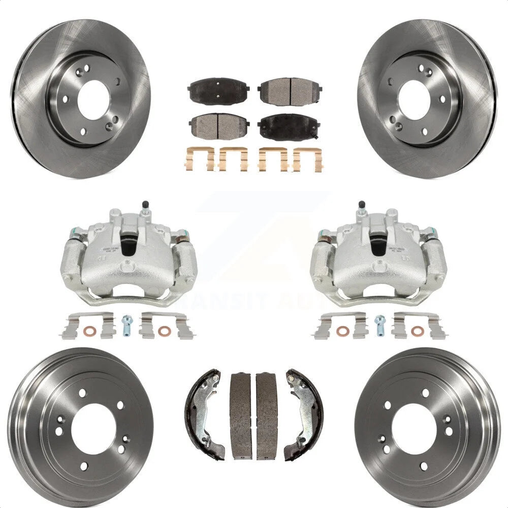 Transit Auto Front Rear Disc Brake Caliper Rotors Drums Ceramic Pads Kit (8Pc) For 2009 Hyundai Elantra Touring with Hatchback KC8-100836T