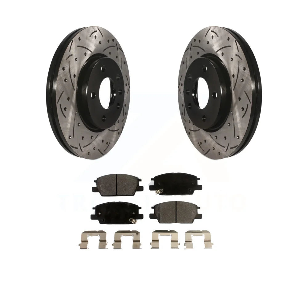 Transit Auto - Front Coated Drilled Slotted Disc Brake Rotors And Semi-Metallic Pads Kit For Chevrolet Equinox Malibu GMC Terrain Buick LaCrosse Regal Sportback TourX KDF-100016