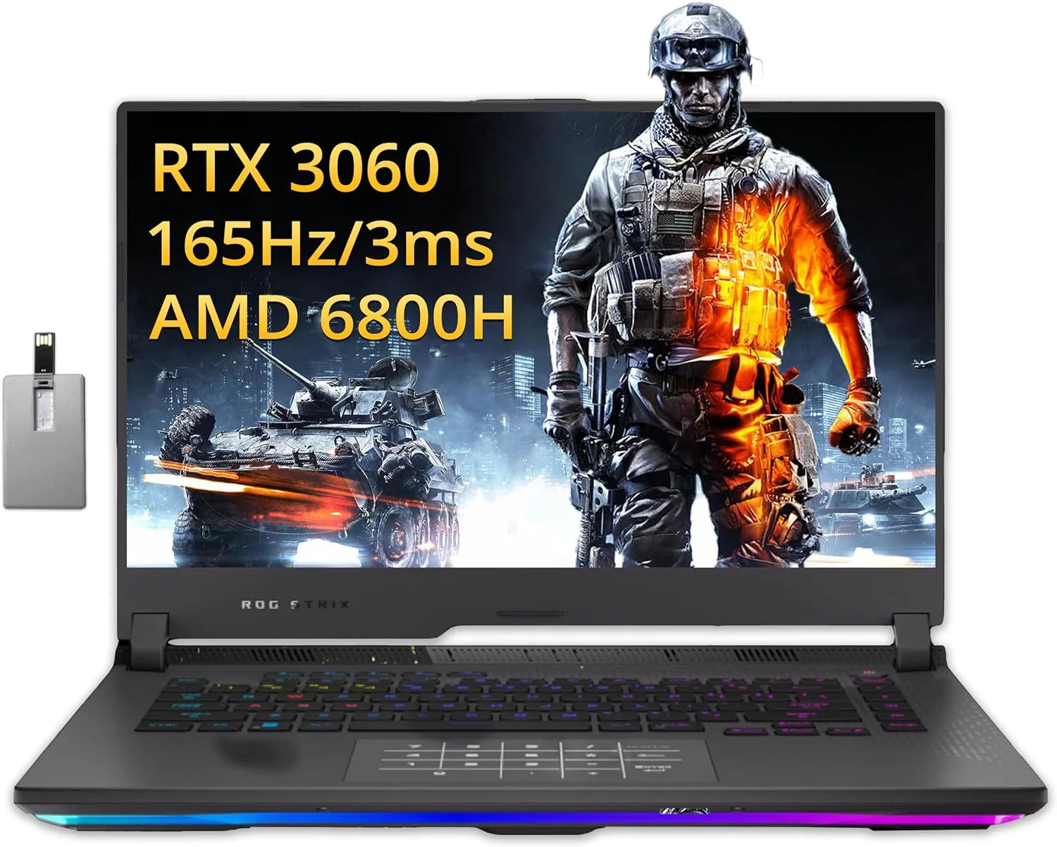 ASUS ROG Strix G15 Gaming Laptop, 15.6 FHD 144Hz Laptop, AMD Ryzen 7-4800H, 32GB RAM, 1TB PCIe SSD, Backlit Keyboard, GeForce RTX 3060 Graphics, Windows 11 Home, Gray, with Hotface 32GB USB Card