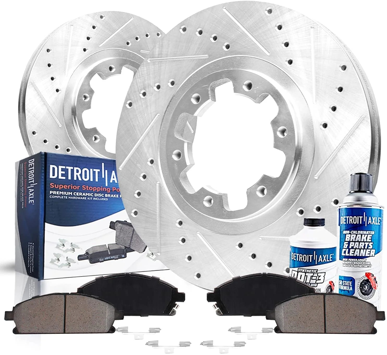 Detroit Axle - Front Brake Kit for Nissan Pathfinder 1998-2004 - [Infiniti QX4 1998-2003] Drilled & Slotted Disc Brakes Rotors and Ceramic Brake Pads Replacement