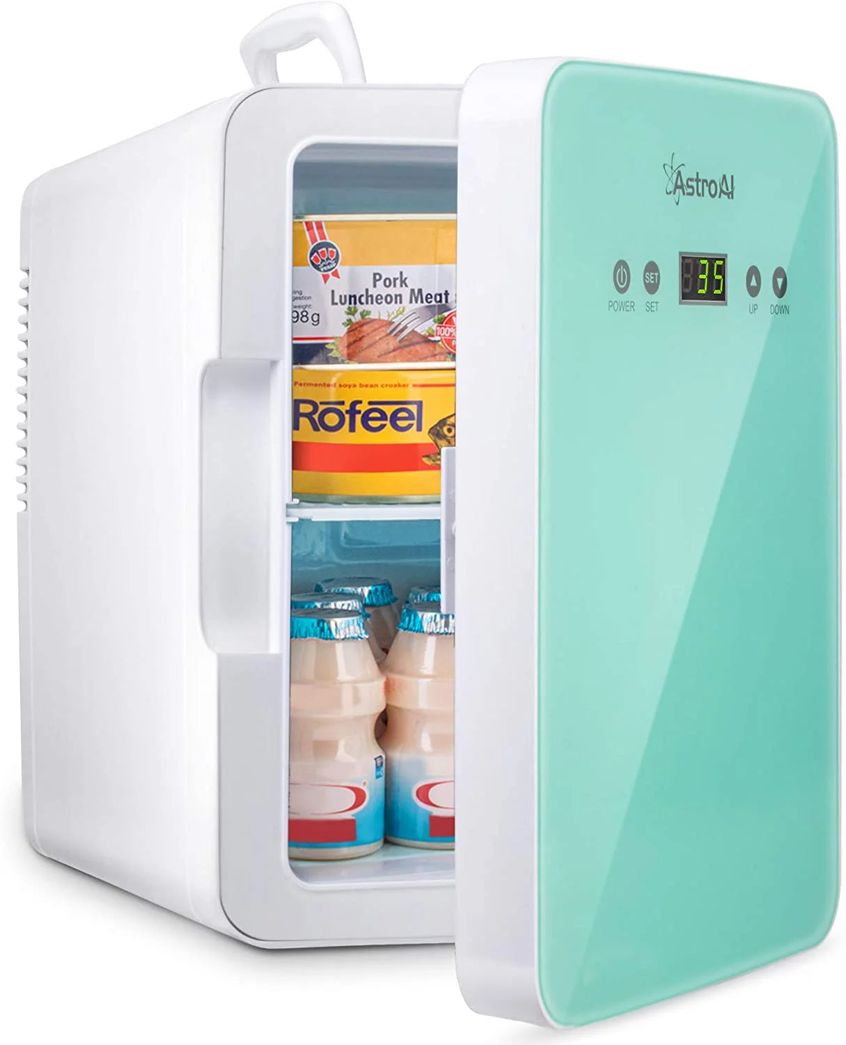 AstroAI Portable Mini Fridge  0.35 cu. ft. 15 Can AC/DC 12v in Green