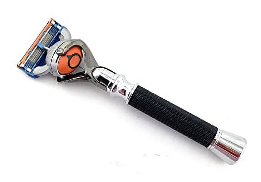 G.B.S Men's Grooming Deluxe 5 Blade Compatible Razor Anti Slip Long Textured Handle Proglide Stainless Chrome Gunmetal Black Comfortable Shave Sharp Blades Convenient To Use Effortless Glide
