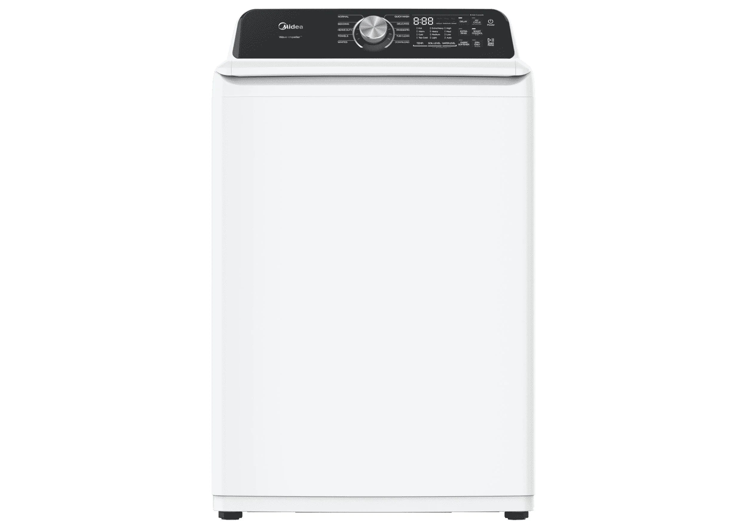 MIDEA 4.5 Cu Ft Smart Top Load Wave-Impeller Washing Machine with Stainless Steel Tub, White