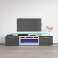 Rova WH-EF Fireplace TV Stand for TVs up to 85, Modern High Gloss 75 Entertainment Center, Electric Fireplace TV Media Console with Storage Cabinets and LED Lights