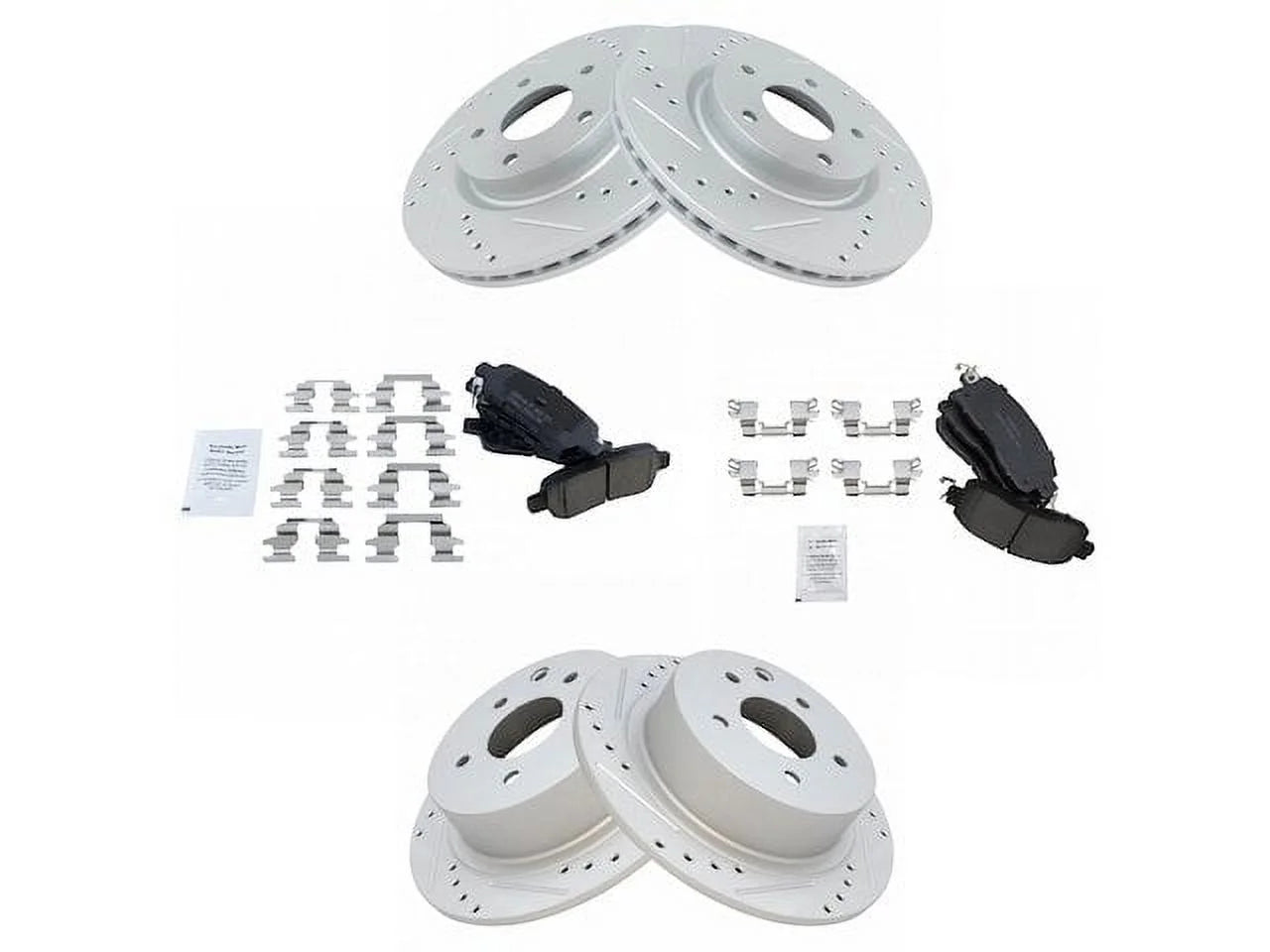 Front and Rear Ceramic Brake Pads and Cross Drilled and Slotted Rotor Kit - Compatible with 2013 - 2019 Nissan Altima FWD Sedan 2014 2015 2016 2017 2018