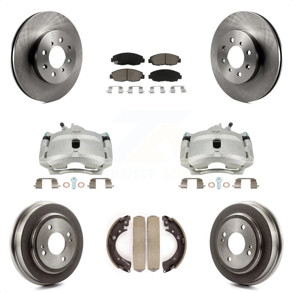 Transit Auto Front Rear Disc Brake Caliper Rotors Drums Ceramic Pads Kit (8Pc) For Honda Civic Acura EL KC8-100856C