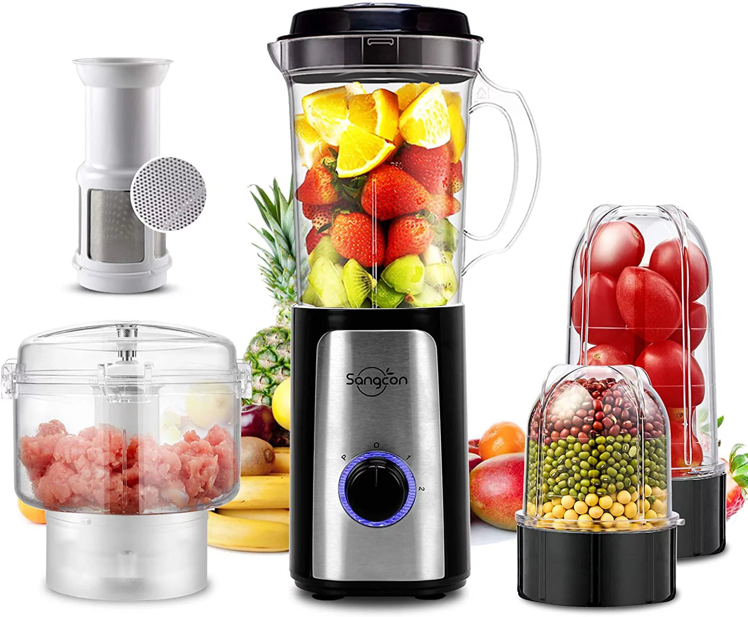 5 in 1 Blender and Food Processor Combo for Kitchen, Small Electric Food Chopper for Meat and Vegetable, 350W High Speed Blenders with 2 Speeds and Pulse for Smoothies and Shakes