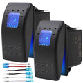 KEING Waterproof Rocker Switch Toggle - ON/Off Blue LED Light - 12V 20Amp 24V 10Amp, SPST 3 Pin with Light for Marine Boats & Car More (2 Pack)